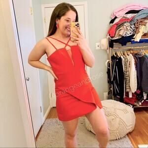 BCBGMAXAZRIA Red Sexy Mesh Strappy Cocktail Mini Dress Event 2 XS Party Dance